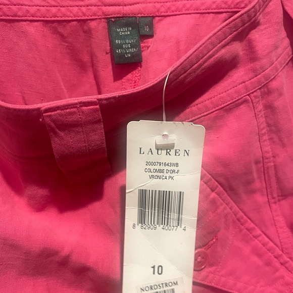 Vintage $139 Lauren Ralph Lauren Pink Fuchsia Silk Linen Cargo Pants Y2K - Picture 6 of 7